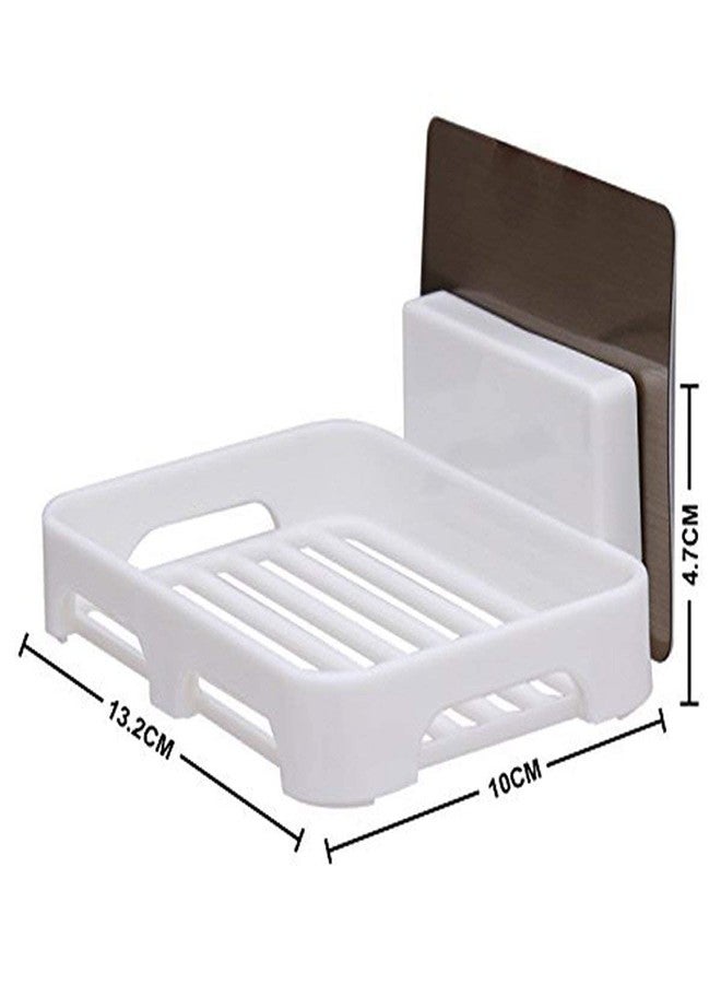 MeRaYo Plastic Wall Mounted Self Adhesive Soap Holder for Bathroom Kitchen (White) - Image 3